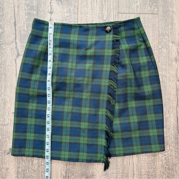 Vintage 90s Plaid Fringe Wrap Skirt A-Line - Picture 4 of 7